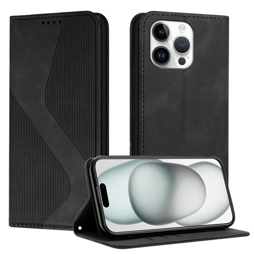 For iPhone 15 Pro Max Phone Cover Skin-touch Feel Leather Wallet Case with Stand - Black - 1