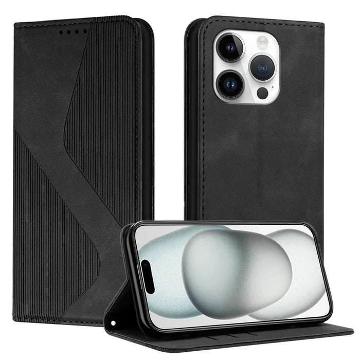 For iPhone 15 Pro Phone Cover Skin-touch Feel Leather Wallet Case with Stand - Black - 1