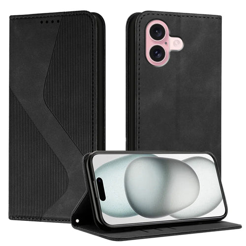 For iPhone 16 Phone Cover Skin-touch Feel Leather Wallet Case with Stand - Black - 1