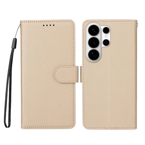 For Samsung Galaxy S26 Ultra Case RFID Blocking 3 Card Slots PU Leather Phone Cover with Wrist Strap - Creamy White - 1