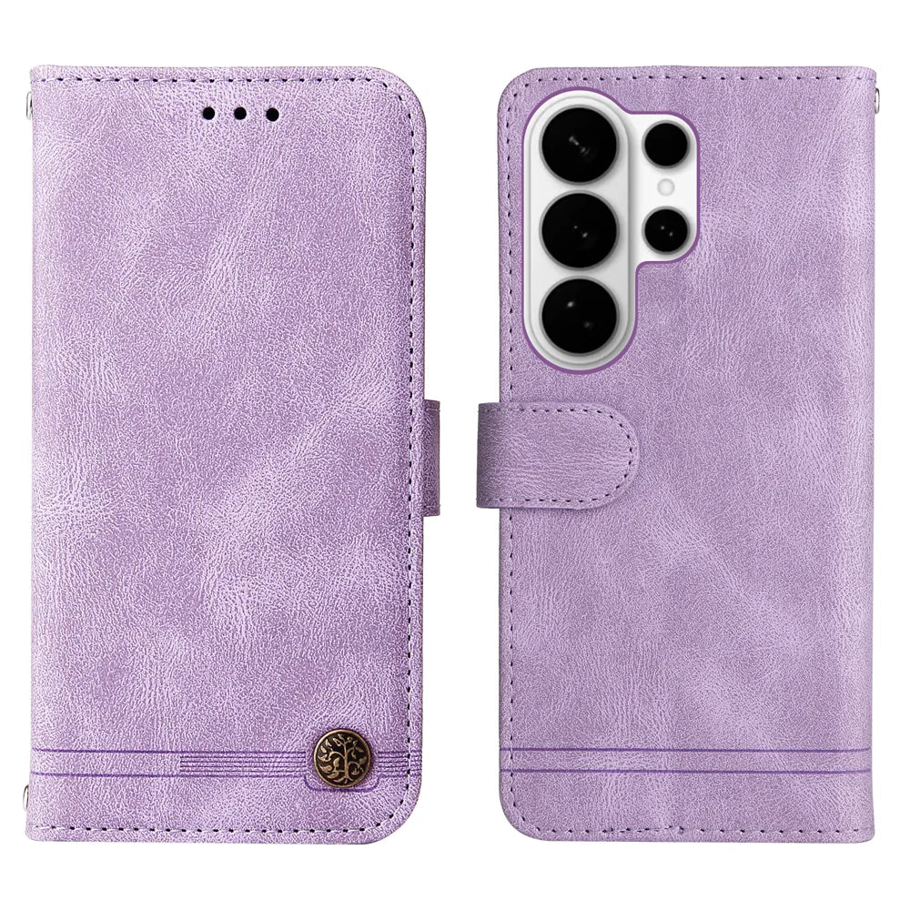 For Samsung Galaxy S26 Ultra Leather Wallet Cases Skin Touch Phone Cover Stand with Strap - Purple - 1