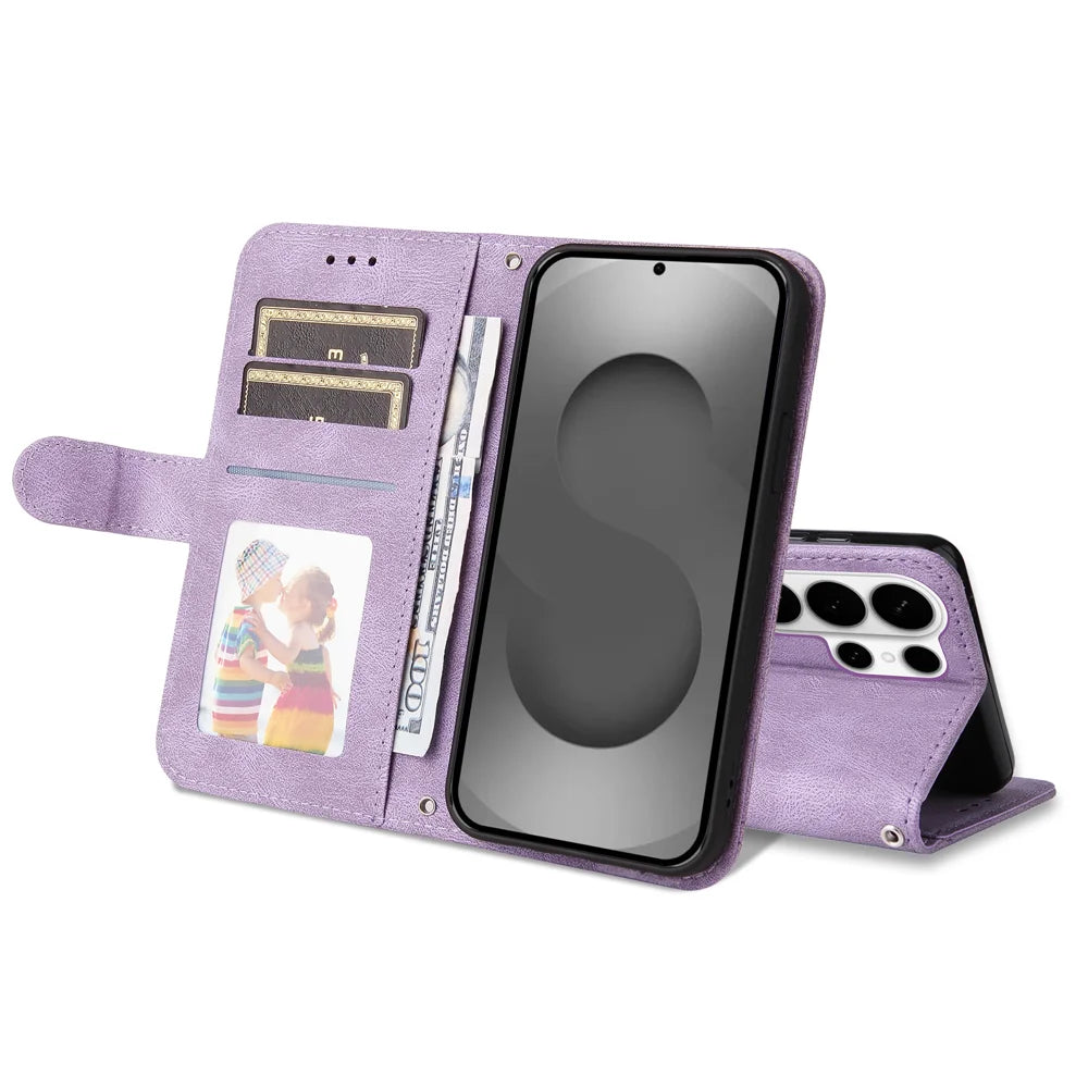 For Samsung Galaxy S26 Ultra Leather Wallet Cases Skin Touch Phone Cover Stand with Strap - Purple - 2
