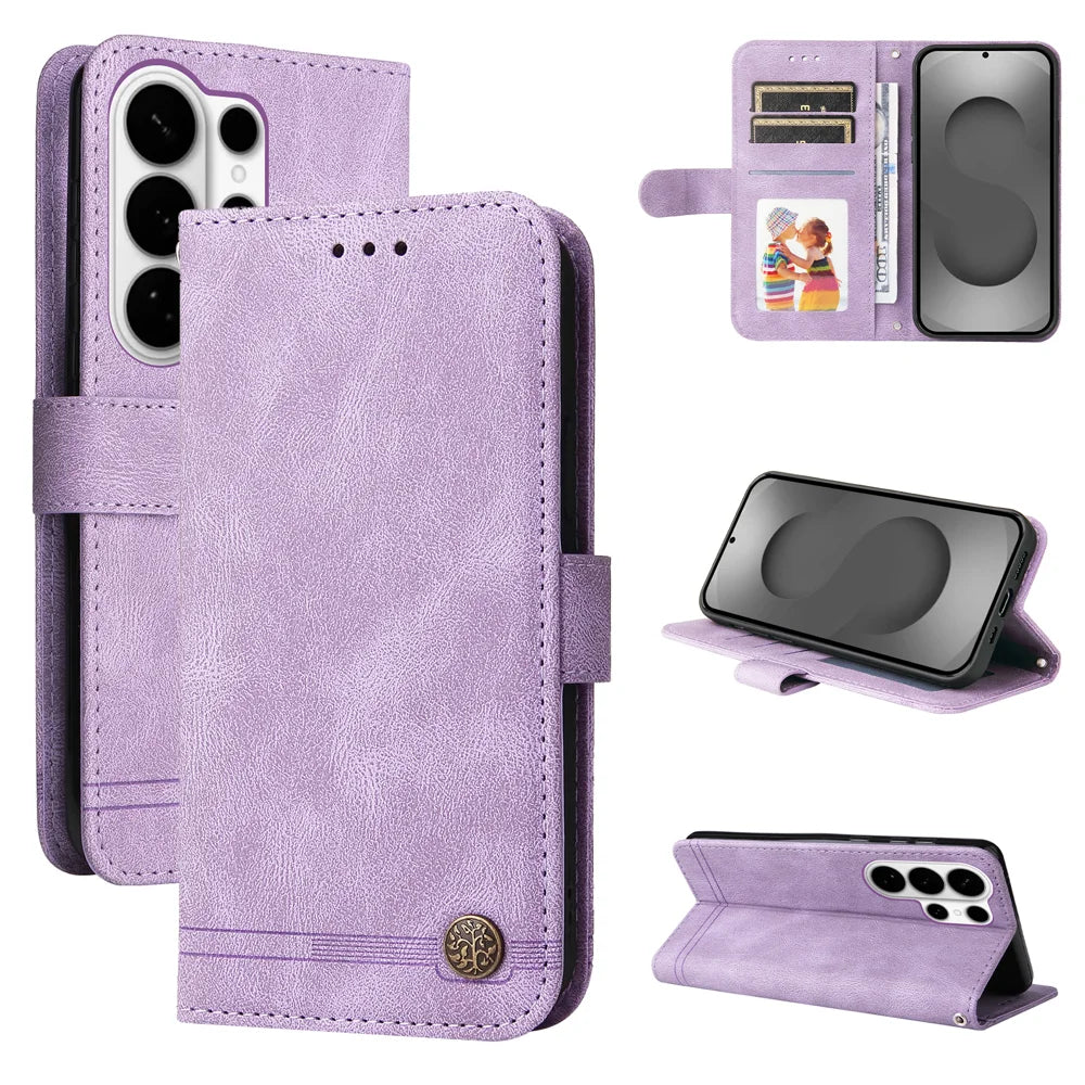 For Samsung Galaxy S26 Ultra Leather Wallet Cases Skin Touch Phone Cover Stand with Strap - Purple - 3