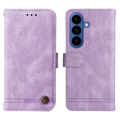 For Samsung Galaxy S26 Leather Wallet Cases Skin Touch Phone Cover Stand with Strap - Purple - 1