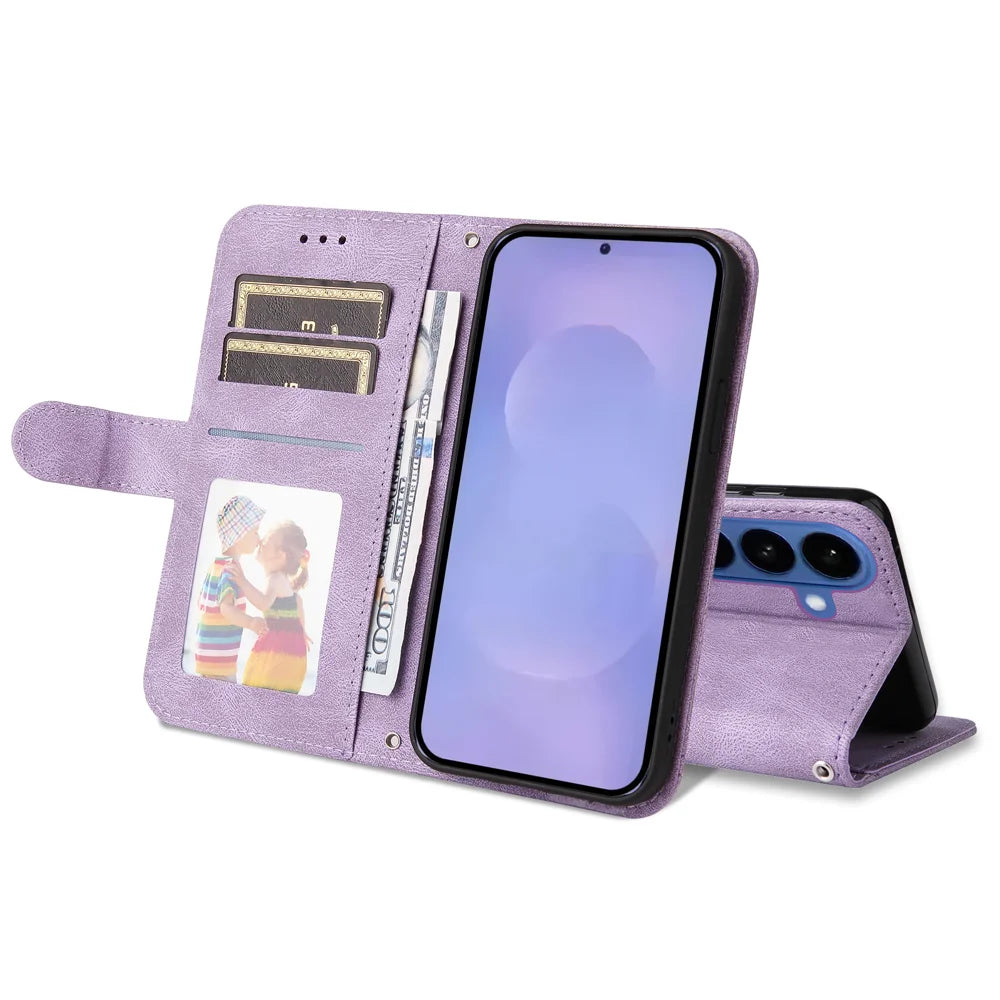 For Samsung Galaxy S26 Leather Wallet Cases Skin Touch Phone Cover Stand with Strap - Purple - 2