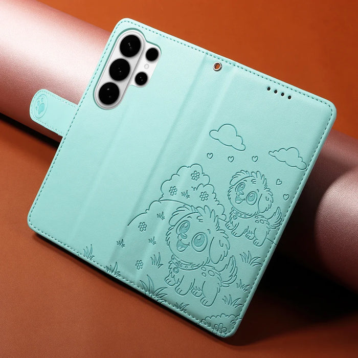 For Samsung Galaxy S26 Ultra Case RFID Blocking Imprinted Dog Pattern PU Leather Phone Cover with Wrist Strap - Green - 4