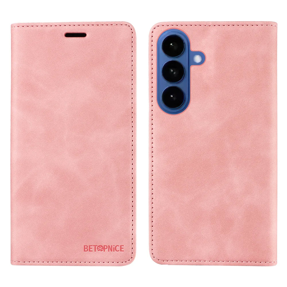 BETOPNICE For Samsung Galaxy S26 Case  Magnetic Closure RFID Blocking Wallet Stand Leather Phone Cover - Pink - 1