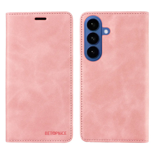 BETOPNICE For Samsung Galaxy S26 Case  Magnetic Closure RFID Blocking Wallet Stand Leather Phone Cover - Pink - 1