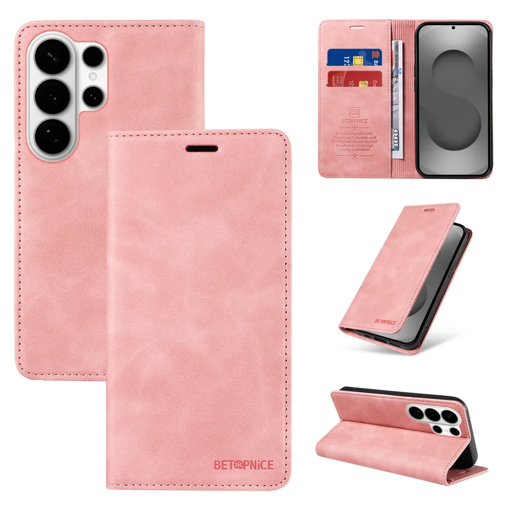BETOPNICE For Samsung Galaxy S26 Ultra Case  Magnetic Closure RFID Blocking Wallet Stand Leather Phone Cover - Pink - 3