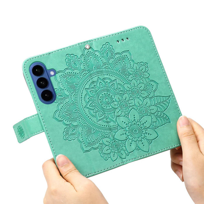 For Samsung Galaxy S26 Case Floral Pattern PU Leather Wallet Stand Phone Cover - Green - 2