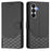 For Samsung Galaxy S26 Case Imprinted Honeycomb RFID Blocking Leather Phone Cover with Strap - Black - 1