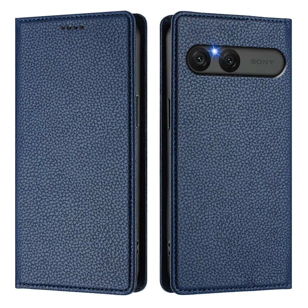 For Sony Xperia 10 VII Wallet Case RFID Blocking Litchi Texture Leather Mobile Cover - Dark Blue - 1