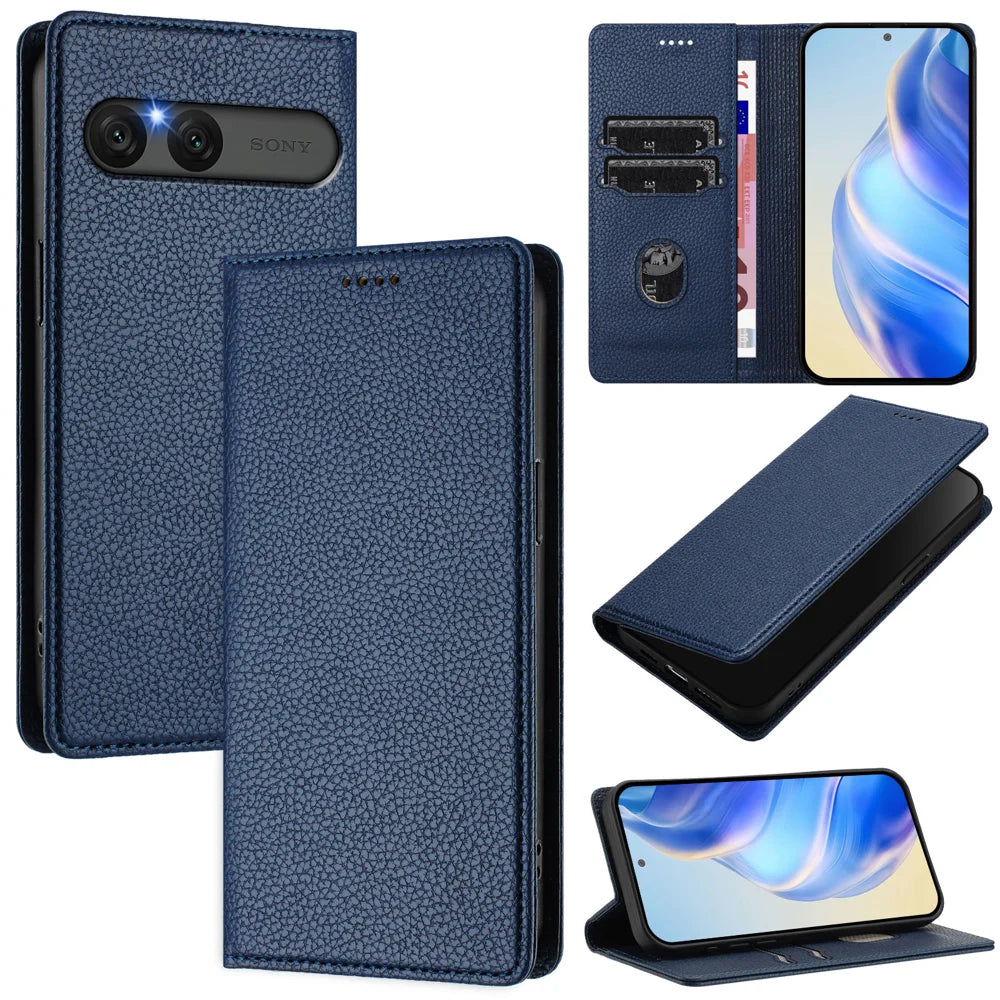 For Sony Xperia 10 VII Wallet Case RFID Blocking Litchi Texture Leather Mobile Cover - Dark Blue - 2