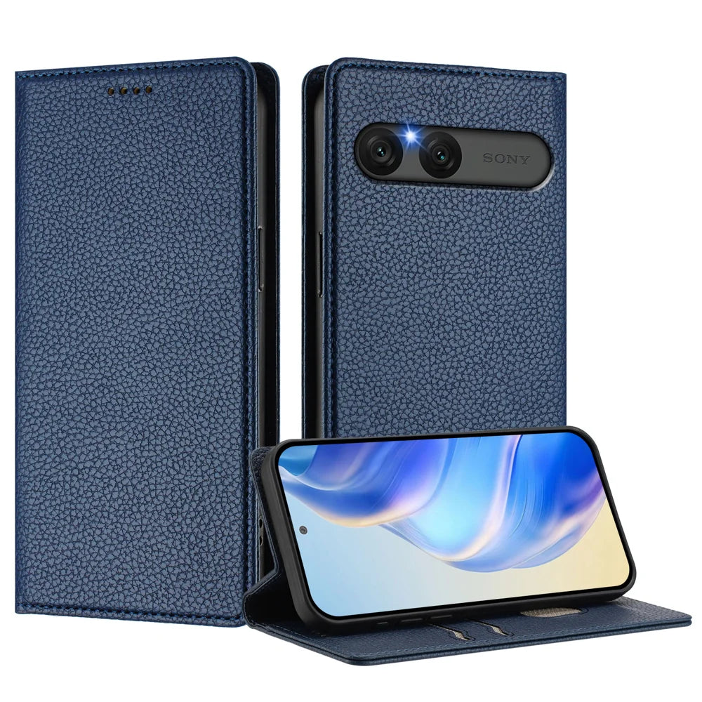 For Sony Xperia 10 VII Wallet Case RFID Blocking Litchi Texture Leather Mobile Cover - Dark Blue - 3