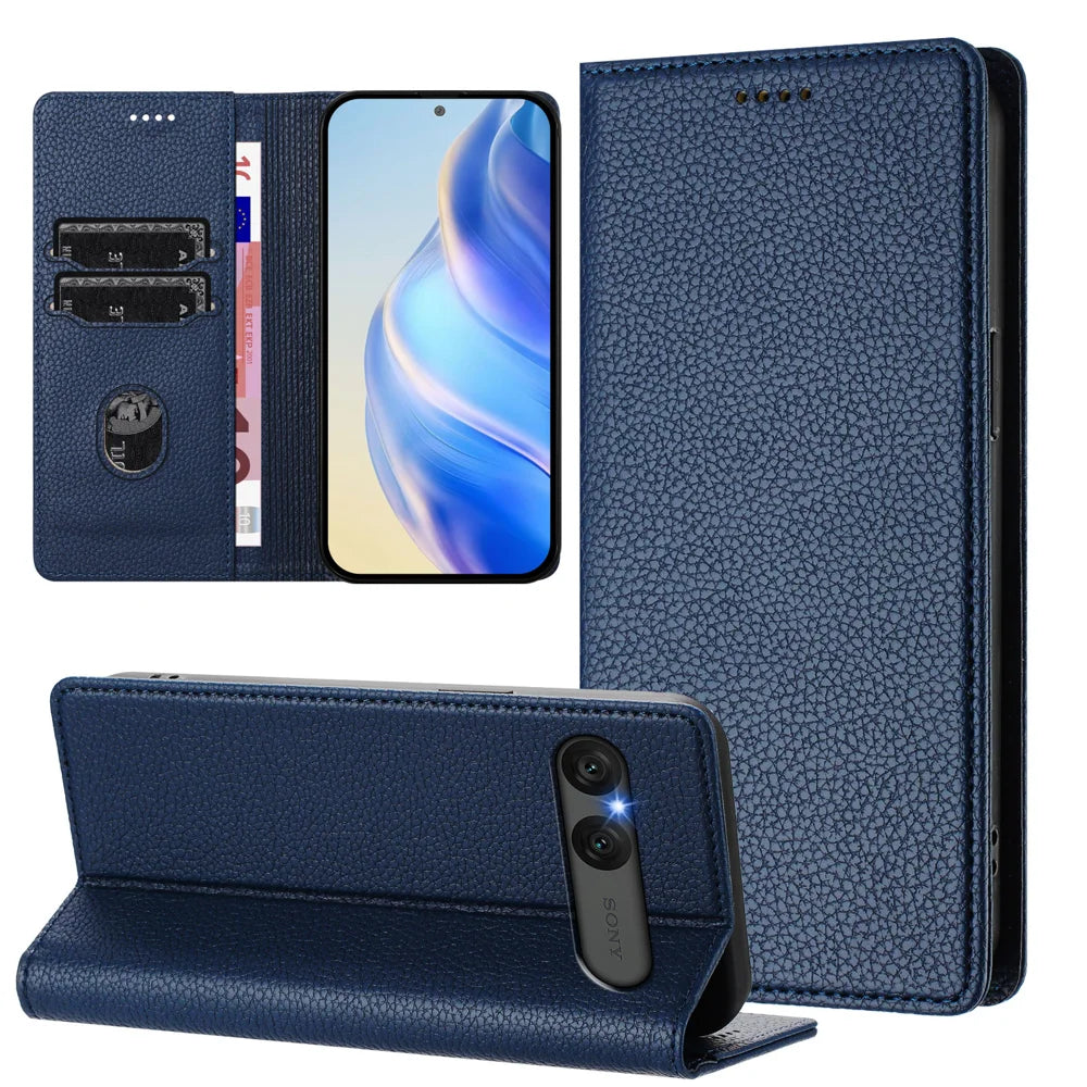 For Sony Xperia 10 VII Wallet Case RFID Blocking Litchi Texture Leather Mobile Cover - Dark Blue - 4