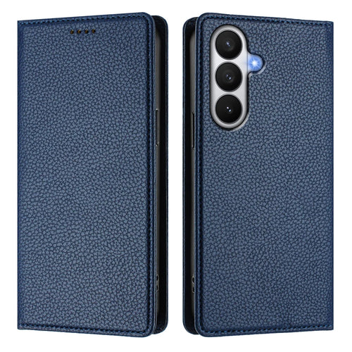 For Samsung Galaxy S26 Wallet Case RFID Blocking Litchi Texture Leather Mobile Cover - Dark Blue - 1