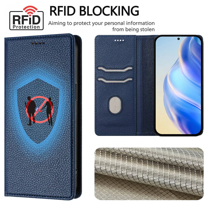For Samsung Galaxy S26 Wallet Case RFID Blocking Litchi Texture Leather Mobile Cover - Dark Blue - 7