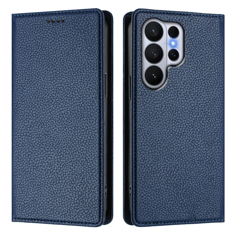 For Samsung Galaxy S26 Ultra Wallet Case RFID Blocking Litchi Texture Leather Mobile Cover - Dark Blue - 1