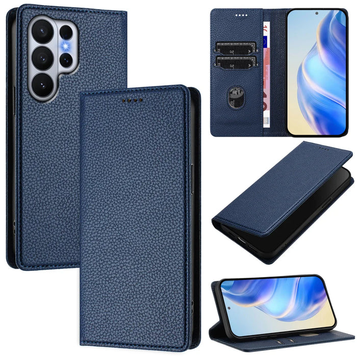 For Samsung Galaxy S26 Ultra Wallet Case RFID Blocking Litchi Texture Leather Mobile Cover - Dark Blue - 2