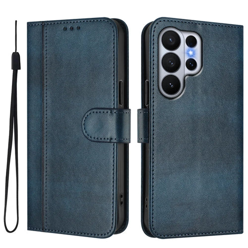 For Samsung Galaxy S26 Ultra Cases Wallet Stand Retro Texture Leather Phone Cover with Lanyard - Blue - 1
