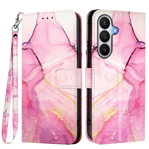 For Samsung Galaxy S26 Case with Strap Marble Pattern Leather Phone Cover Card Holder - Pink / Purple / Gold LS001 - 1