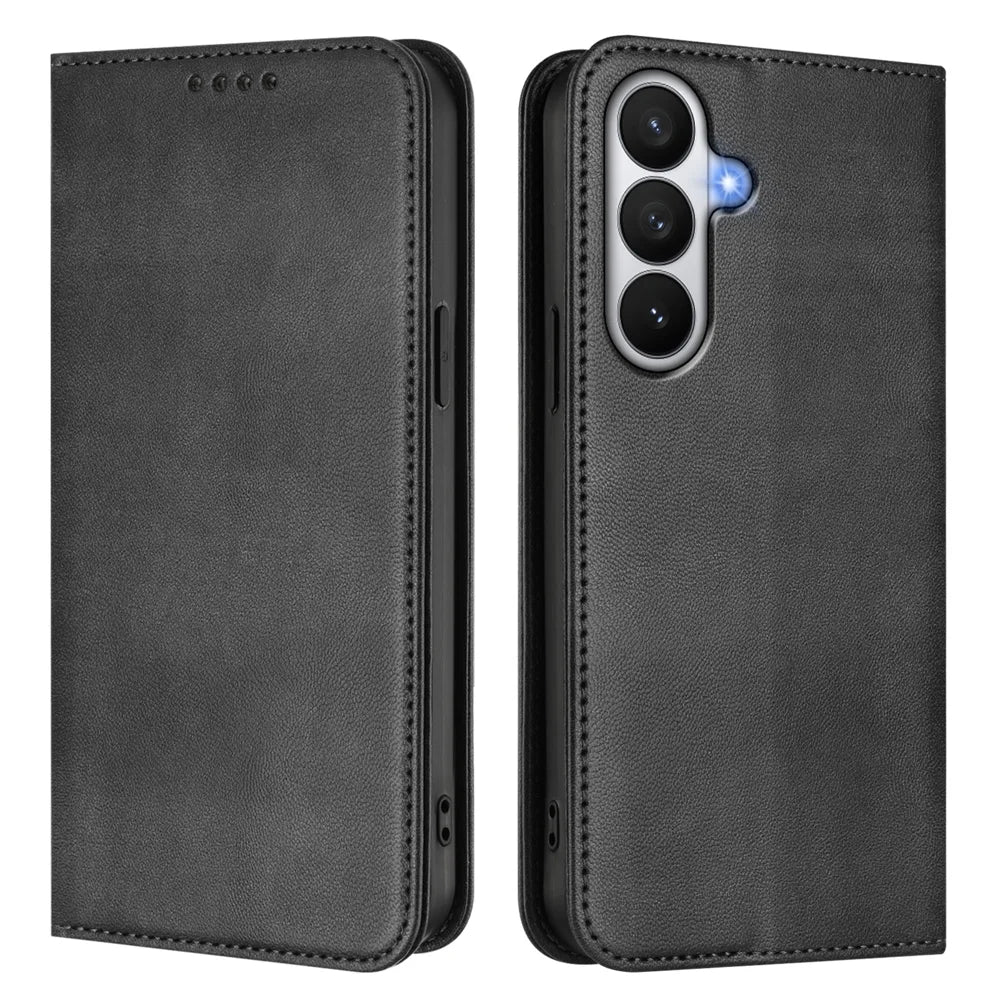 For Samsung Galaxy S26 Wallet Cases Retro Texture RFID Blocking Leather Phone Cover - Black - 1