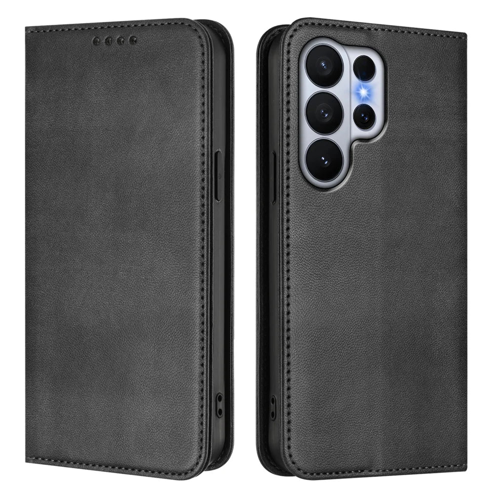 For Samsung Galaxy S26 Ultra Wallet Cases Retro Texture RFID Blocking Leather Phone Cover - Black - 1