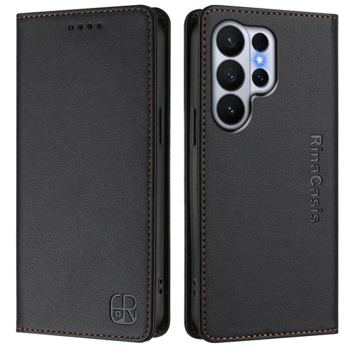 For Samsung Galaxy S26 Ultra Leather Case RINACASIS RC01 Phone Cover with RFID Blocking Wallet Stand - Black - 1
