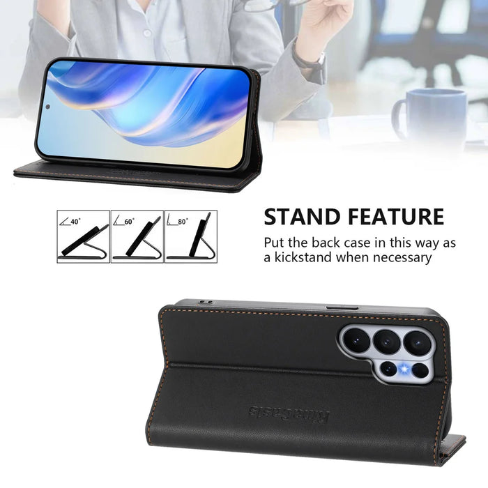 For Samsung Galaxy S26 Ultra Leather Case RINACASIS RC01 Phone Cover with RFID Blocking Wallet Stand - Black - 4