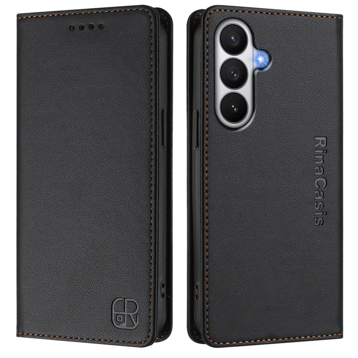 For Samsung Galaxy S26 Leather Case RINACASIS RC01 Phone Cover with RFID Blocking Wallet Stand - Black - 1