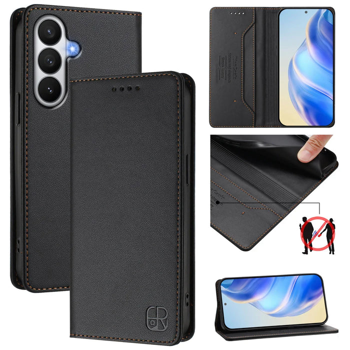 For Samsung Galaxy S26 Leather Case RINACASIS RC01 Phone Cover with RFID Blocking Wallet Stand - Black - 2