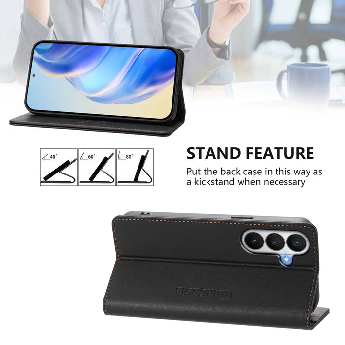 For Samsung Galaxy S26 Leather Case RINACASIS RC01 Phone Cover with RFID Blocking Wallet Stand - Black - 4