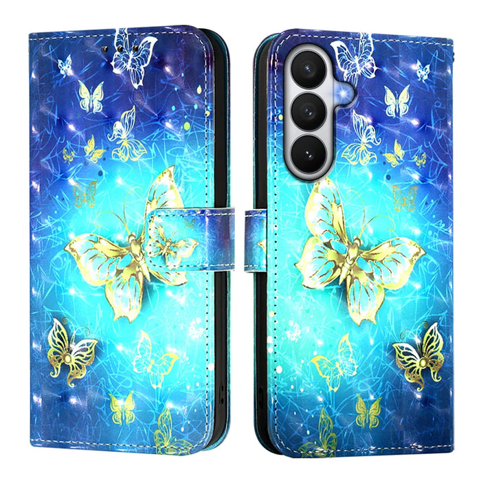 For Samsung Galaxy S26 Leather Case Pattern Printing Wallet Stand Mobile Cover with Strap - Golden Butterflies - 1