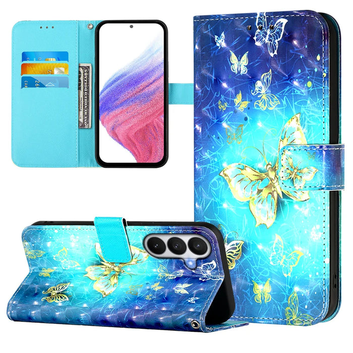 For Samsung Galaxy S26 Leather Case Pattern Printing Wallet Stand Mobile Cover with Strap - Golden Butterflies - 2