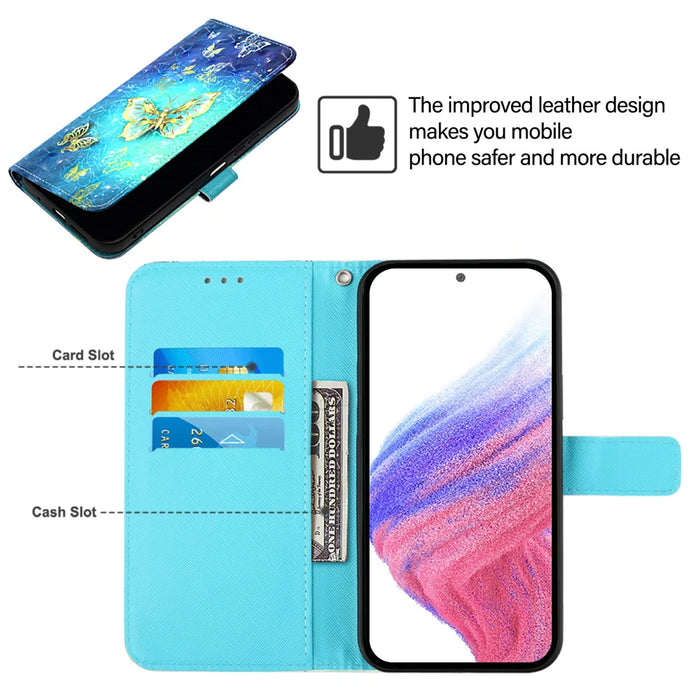 For Samsung Galaxy S26 Leather Case Pattern Printing Wallet Stand Mobile Cover with Strap - Golden Butterflies - 5