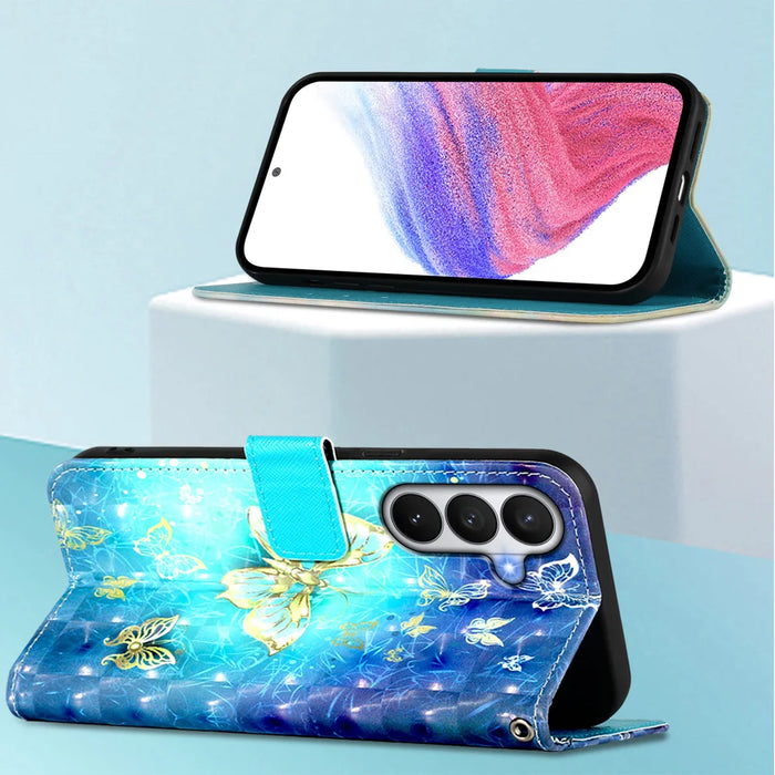 For Samsung Galaxy S26 Leather Case Pattern Printing Wallet Stand Mobile Cover with Strap - Golden Butterflies - 7