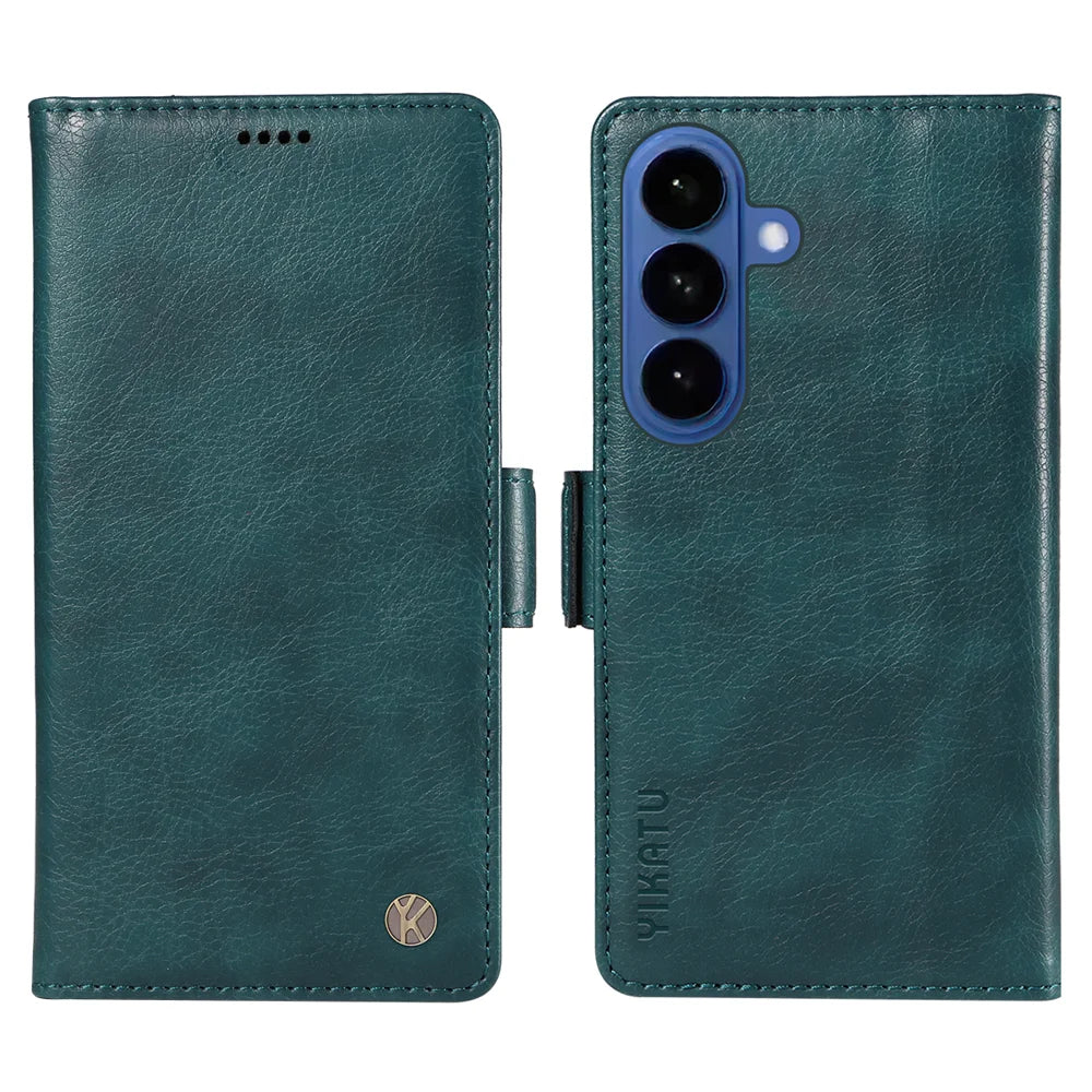 YIKATU For Samsung Galaxy S26 Case  YK-007 Litchi Texture PU Leather Wallet Phone Cover - Blue - 1