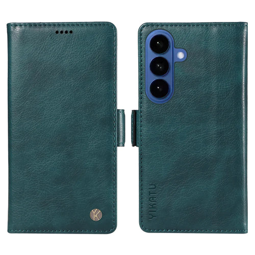 YIKATU For Samsung Galaxy S26 Case  YK-007 Litchi Texture PU Leather Wallet Phone Cover - Blue - 1