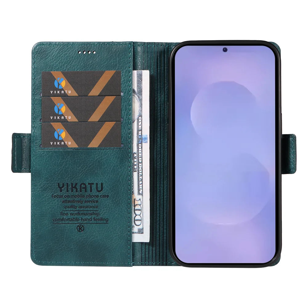 YIKATU For Samsung Galaxy S26 Case  YK-007 Litchi Texture PU Leather Wallet Phone Cover - Blue - 2
