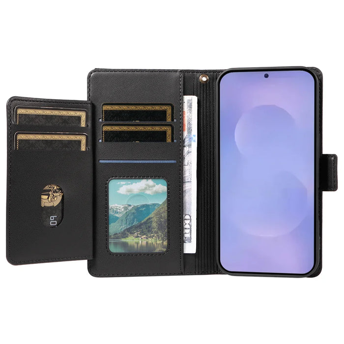 For Samsung Galaxy S26 Case with Multi-Card Holder and Strap PU Leather Phone Cover Stand - Black - 2
