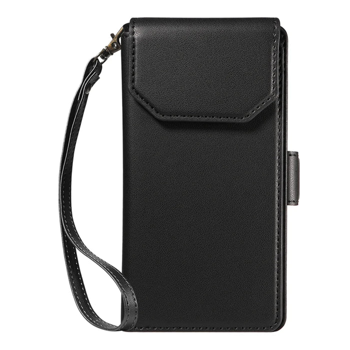 For Samsung Galaxy S26 Case with Multi-Card Holder and Strap PU Leather Phone Cover Stand - Black - 7