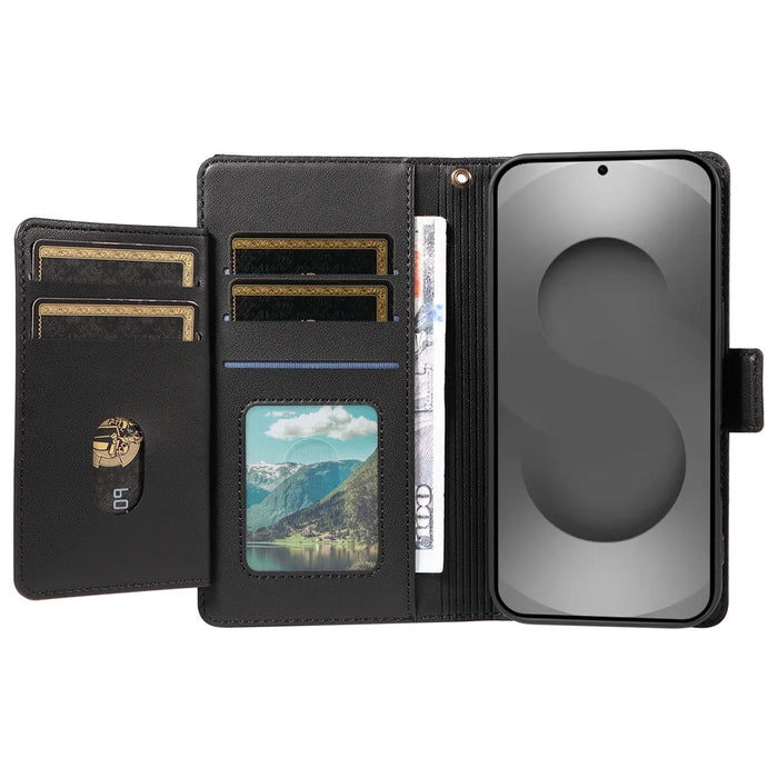 For Samsung Galaxy S26 Ultra Case with Multi-Card Holder and Strap PU Leather Phone Cover Stand - Black - 2