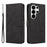 For Samsung Galaxy S26 Ultra Wallet Case Leather Phone Cover Stand with Curved Line Design -  Black - 1
