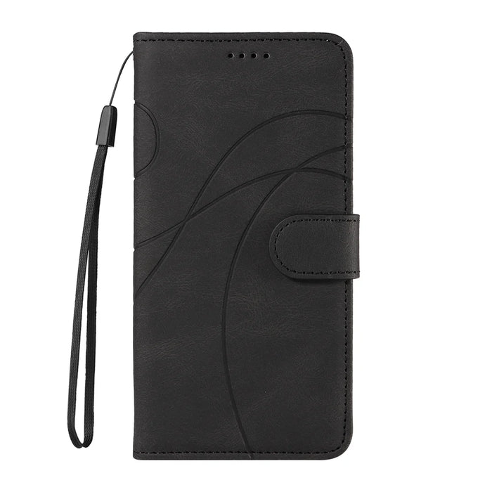 For Samsung Galaxy S26 Ultra Wallet Case Leather Phone Cover Stand with Curved Line Design -  Black - 6