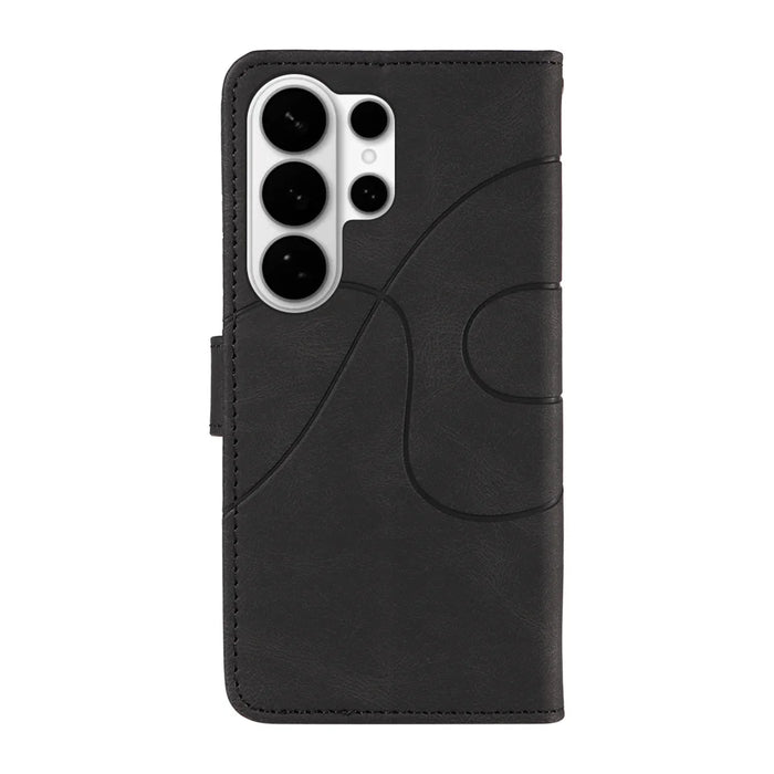 For Samsung Galaxy S26 Ultra Wallet Case Leather Phone Cover Stand with Curved Line Design -  Black - 7