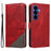 For Samsung Galaxy S26 Leather Case Geometric Line Design Wallet Phone Cover with Wrist Strap - Red - 1