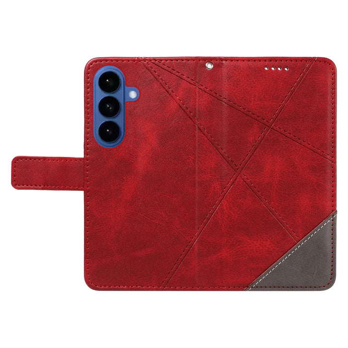 For Samsung Galaxy S26 Leather Case Geometric Line Design Wallet Phone Cover with Wrist Strap - Red - 3