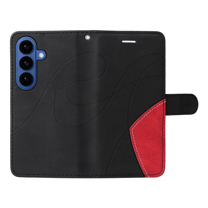 For Samsung Galaxy S26 Leather Phone Case Stand Wallet with Bi-colour Splicing Design - Black - 3