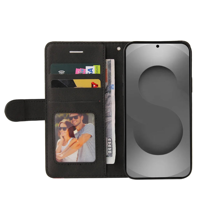 For Samsung Galaxy S26 Ultra Leather Phone Case Stand Wallet with Bi-colour Splicing Design - Black - 2
