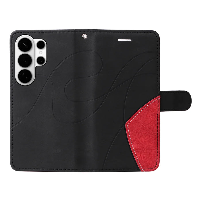 For Samsung Galaxy S26 Ultra Leather Phone Case Stand Wallet with Bi-colour Splicing Design - Black - 3